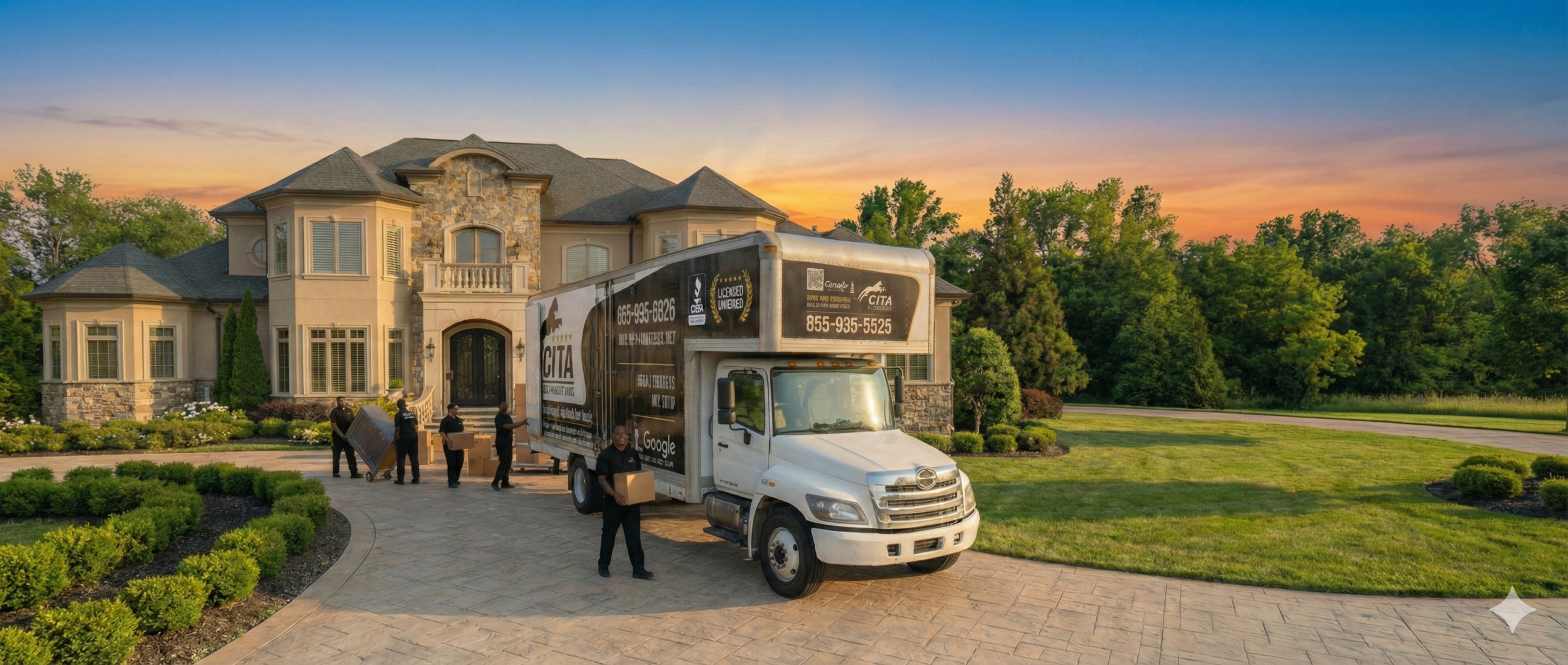 Cita Van Lines moving truck at a luxury home